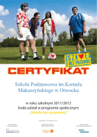 Certyfikat – „Szkoła bez przemocy”